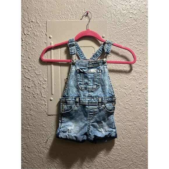 7 For All Mankind Jean Bib Overall Shorts Girls Size 2T - Picture 1 of 13